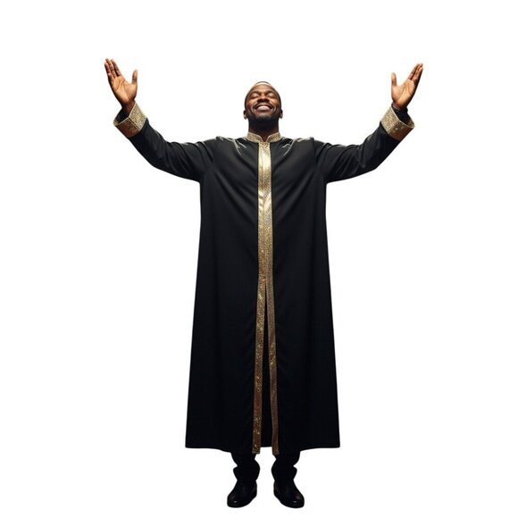 Body Wrappers Stained Glass Robe M Praise Dance Black Gold Trim Worship Clergy - Picture 1 of 11